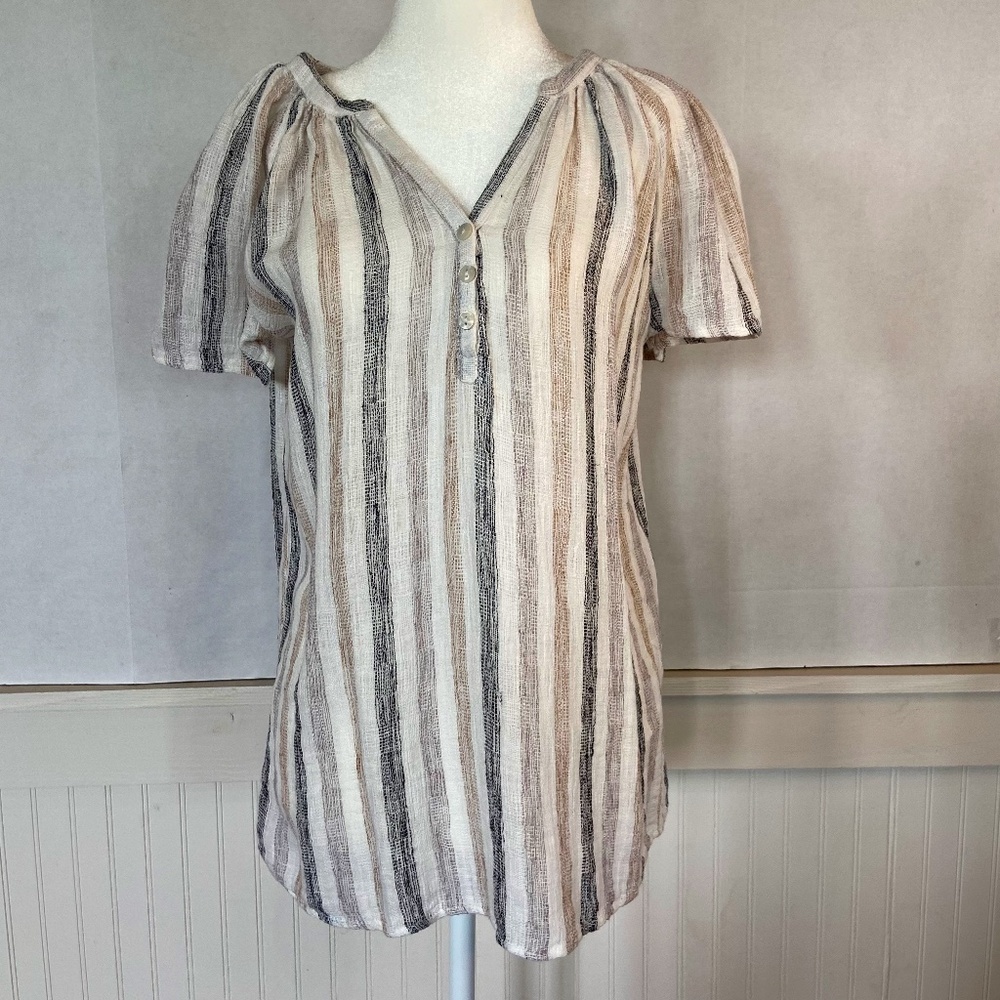 Nautical Striped Linen Summer blouse Sz M
